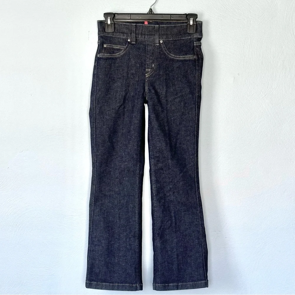 SPANX EveryWear Pull-On Flare Jeans XS Dark Raw Indigo High Rise Shaping NWOT